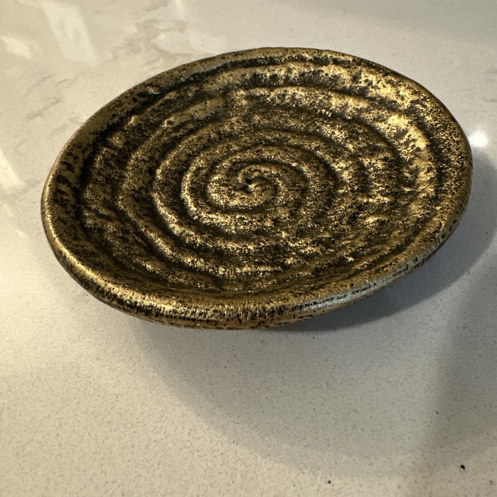 Vintage Andrea By Sadek Trinket Dish textured, gold-gilded spiral pattern.